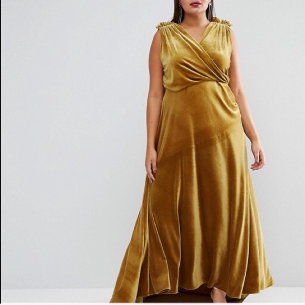 ISO ASOS CURVE YELLOW VELVET DRESS 18-20-22 - Picture 2 of 2